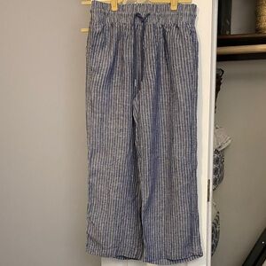 Quince 100%European Linen pants. Blue and white striped.